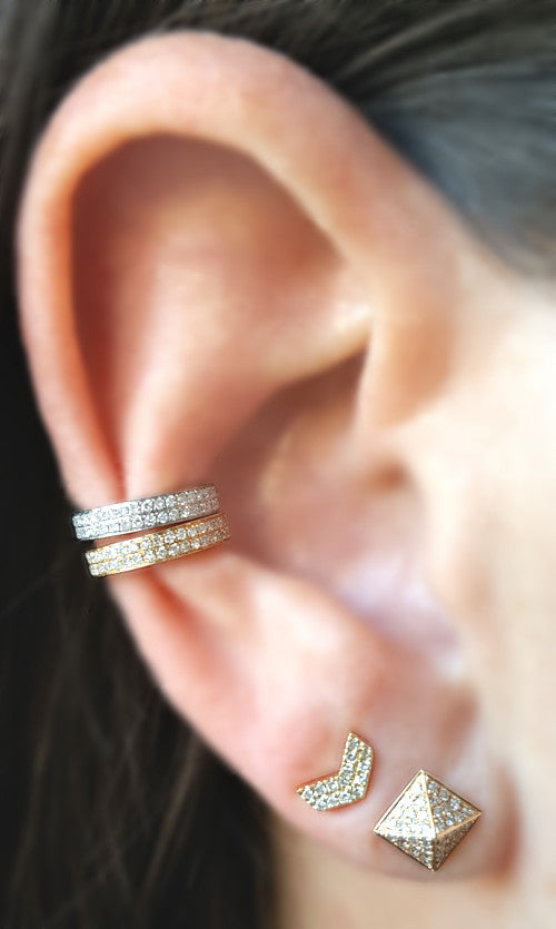 Medium Gold & Diamond Pyramid Earring - The Ear Stylist by Jo Nayor