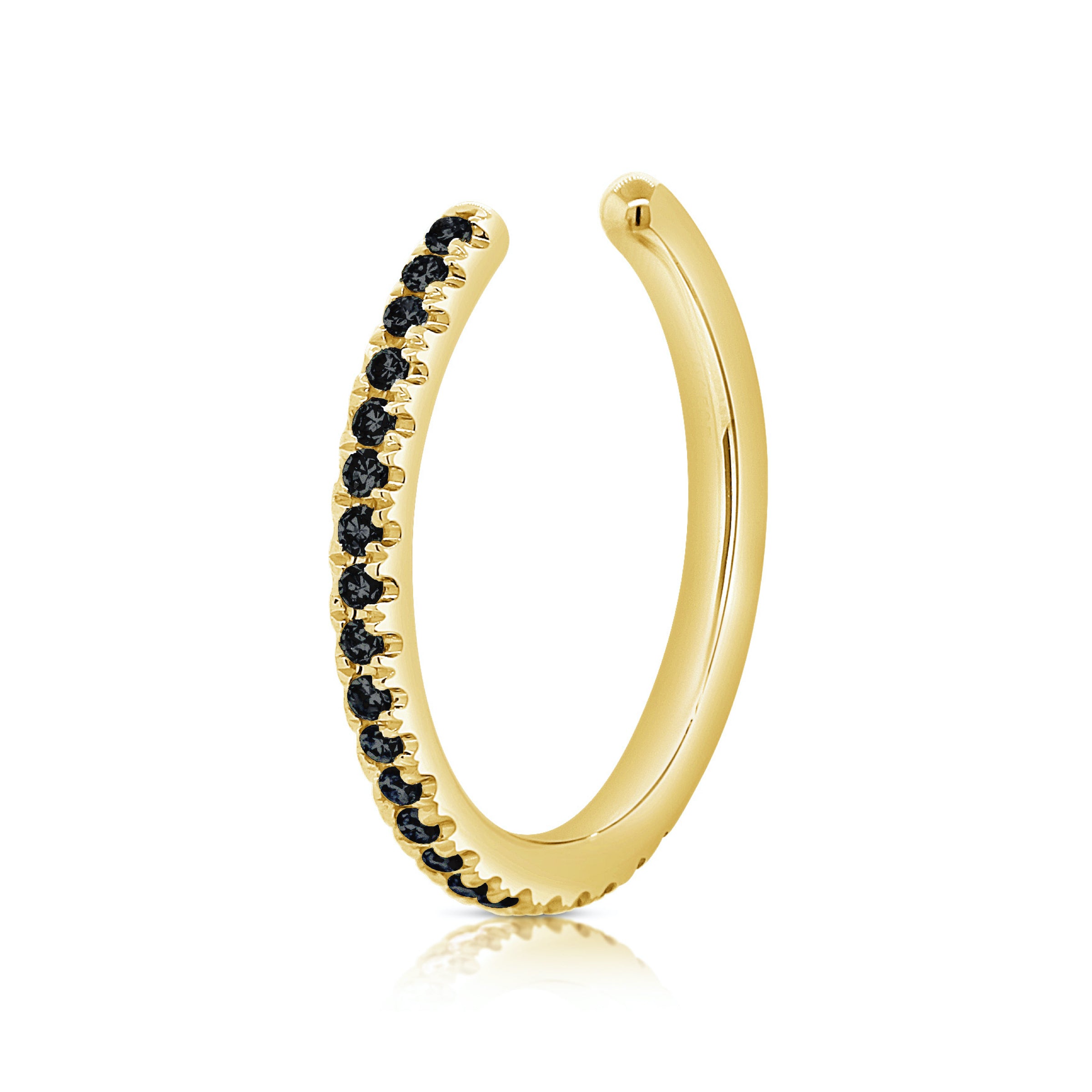 Single Row Black Diamond Pave & 14K Gold Ear Cuff - The Ear Stylist by Jo Nayor