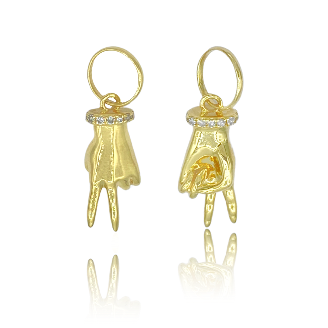 14K Gold & Diamond Peace Hand Charm - Designer Necklace - Jo Nayor