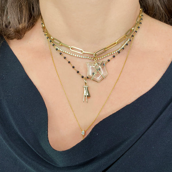 14K Gold & Diamond Peace Hand Charm - Designer Necklace - Jo Nayor