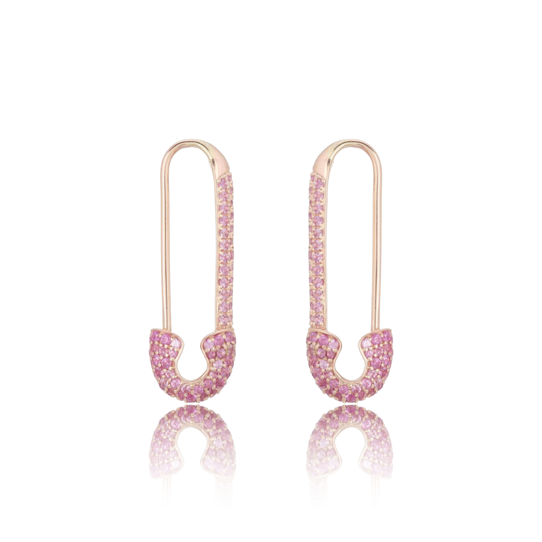 Pink Sapphire Safety Pin Earring - Gold Earrings - The Ear Stylist 