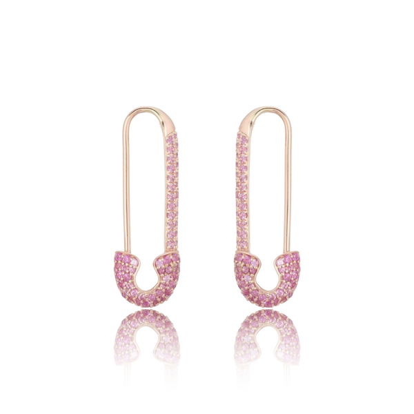 Pink Sapphire Safety Pin Earring - Gold Earrings - The Ear Stylist 