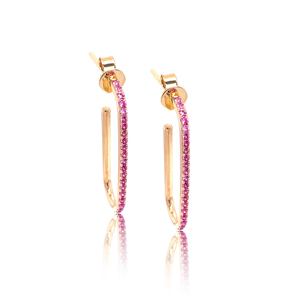Large Pink Sapphire U Hoops - Gold Earrings - Ear Stylist by Jo Nayor