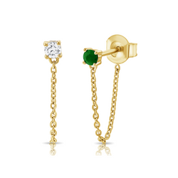 Diamond and Emerald Tethered Earrings - Earrings - The Ear Stylist