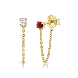 Diamond and Ruby Tethered Earrings - Gold Earrings - The Ear Stylist