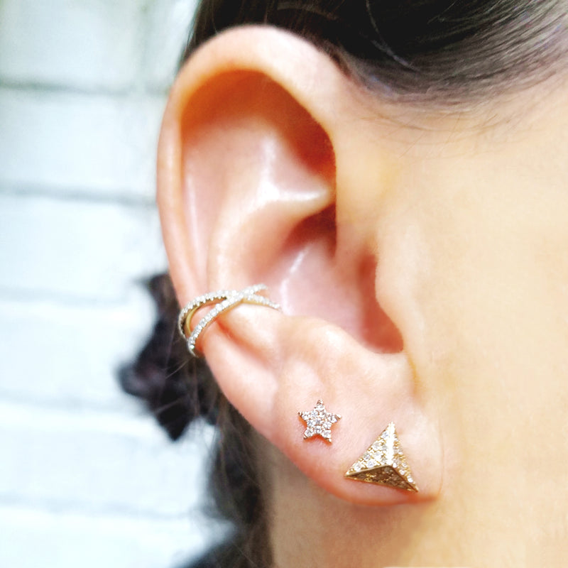 Gold & Diamond Triangle Pyramid Earring - The Ear Stylist by Jo Nayor