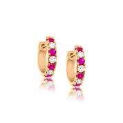 Ruby & Diamond Alternating Huggies - Earrings - EarStylist by Jo Nayor