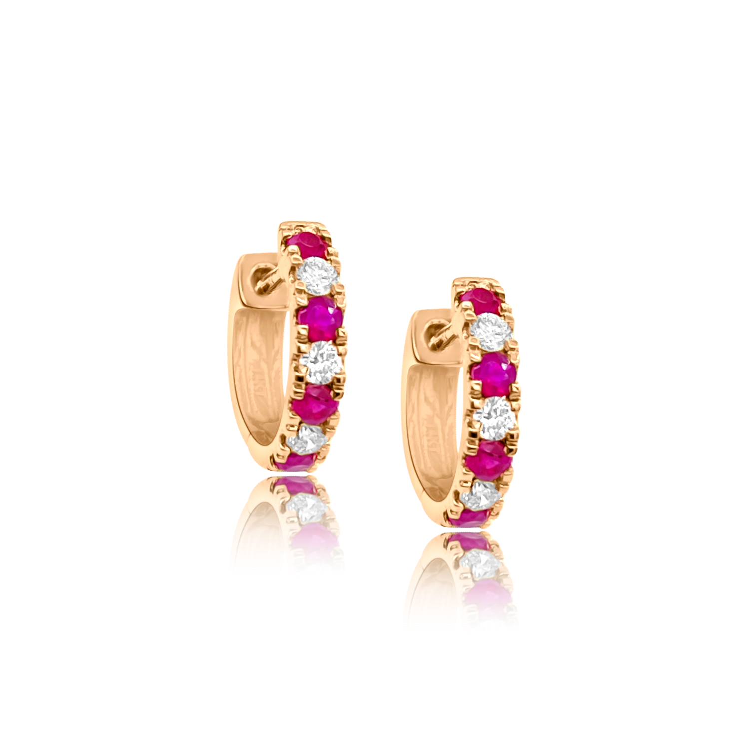 Ruby & Diamond Alternating Huggies - Earrings - EarStylist by Jo Nayor