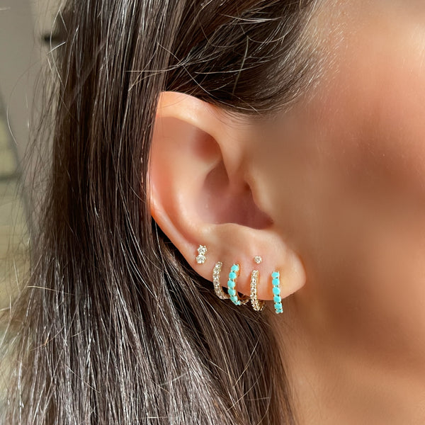 Reversible Diamond & Turquoise Gemma Huggie Earrings - Ear Stylist