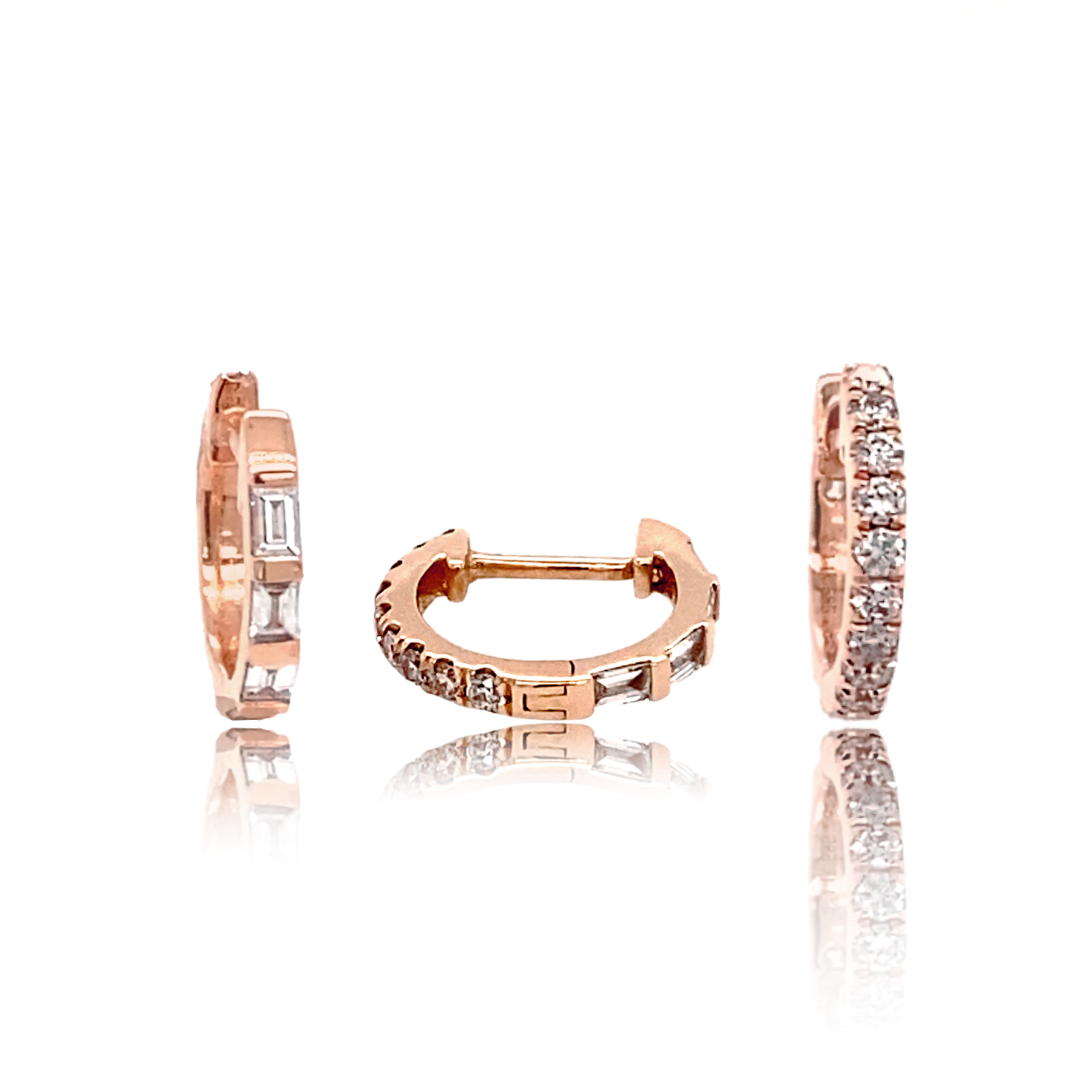 Reversible Round and Baguette Diamond Gemma Hoops