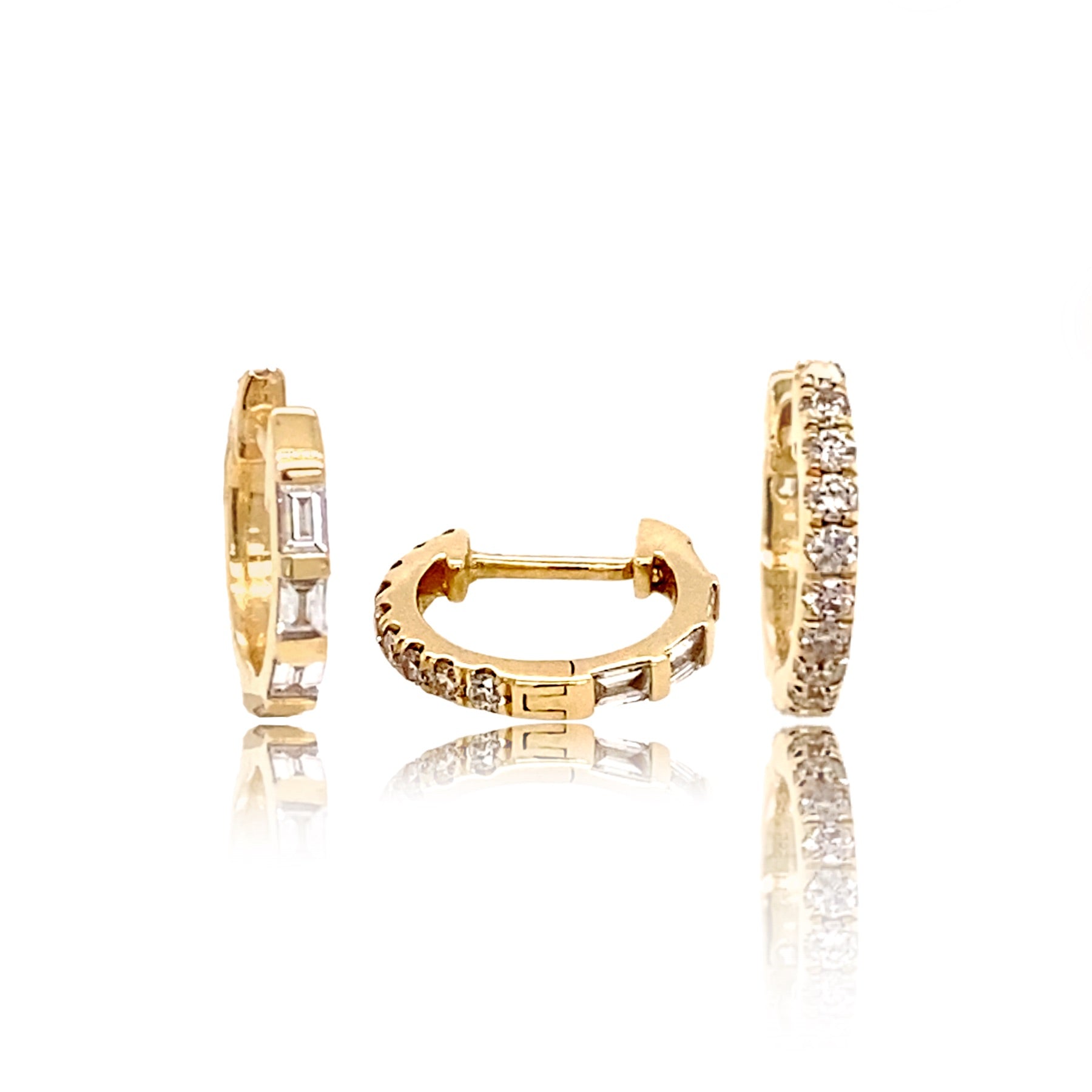 Reversible Round and Baguette Diamond Gemma Hoops - The Ear Stylist