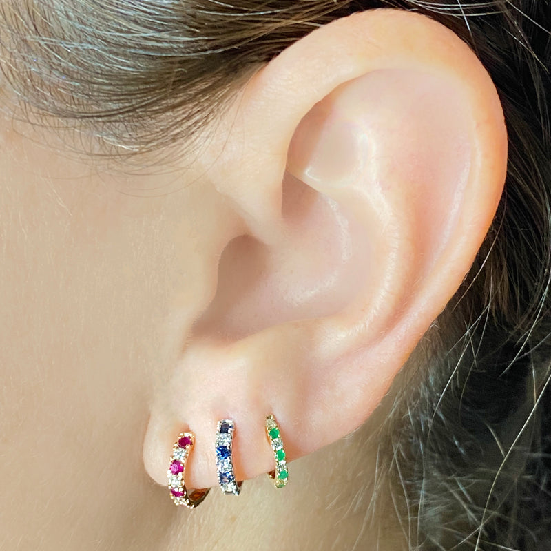 Ruby & Diamond Alternating Huggies - Earrings - EarStylist by Jo Nayor