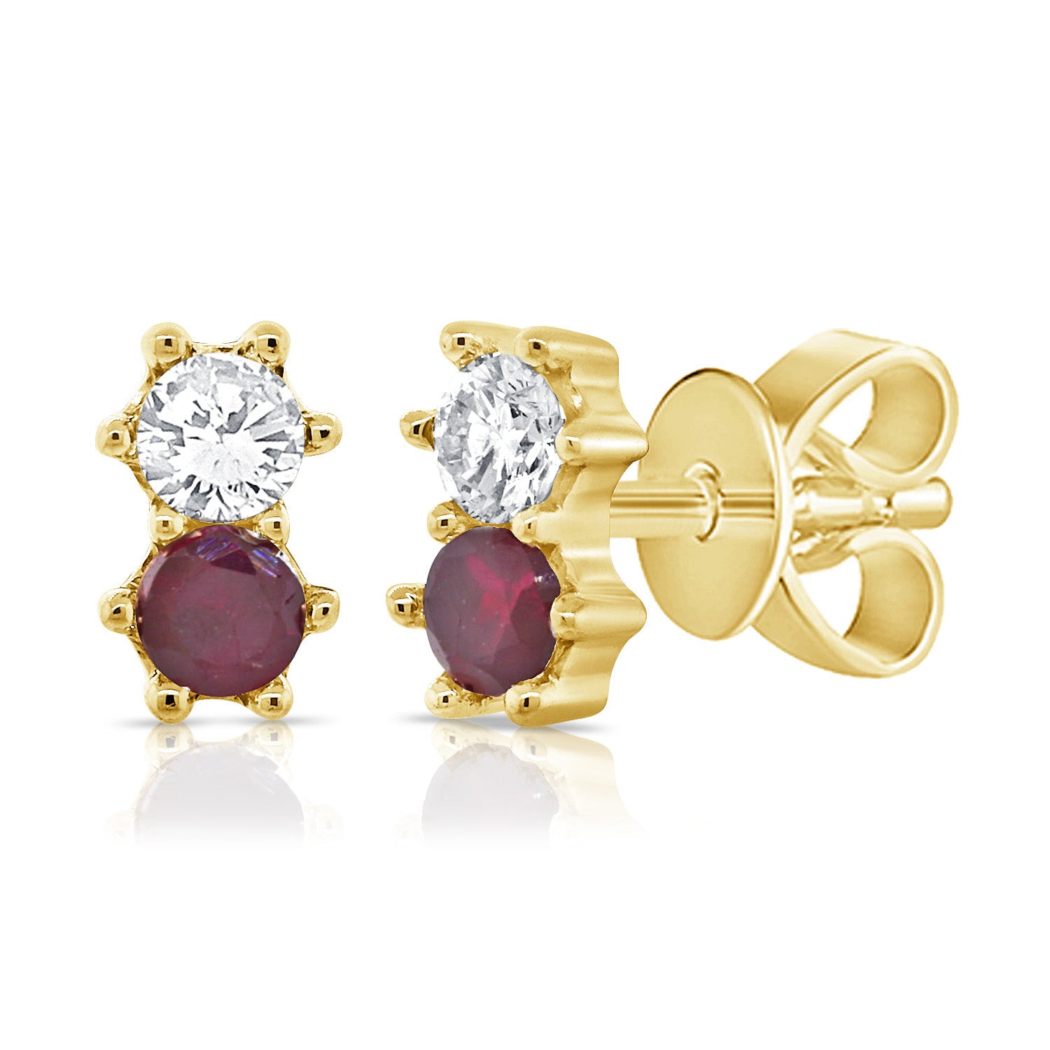 Diamond & Ruby Duo Studs - Earrings - The EarStylist by Jo Nayor