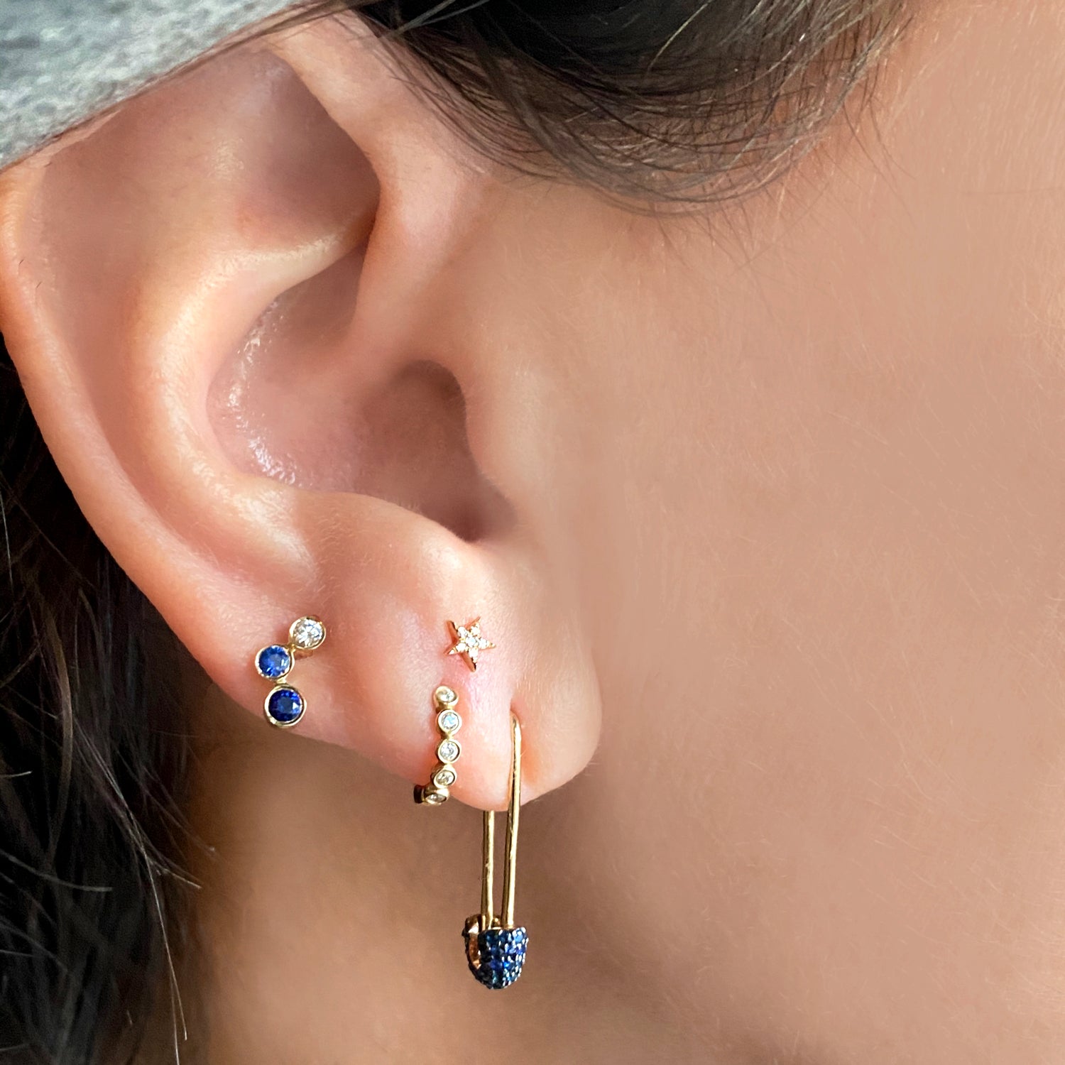 Sapphire Safety Pin Earring - Designer Earrings - The Ear Stylist