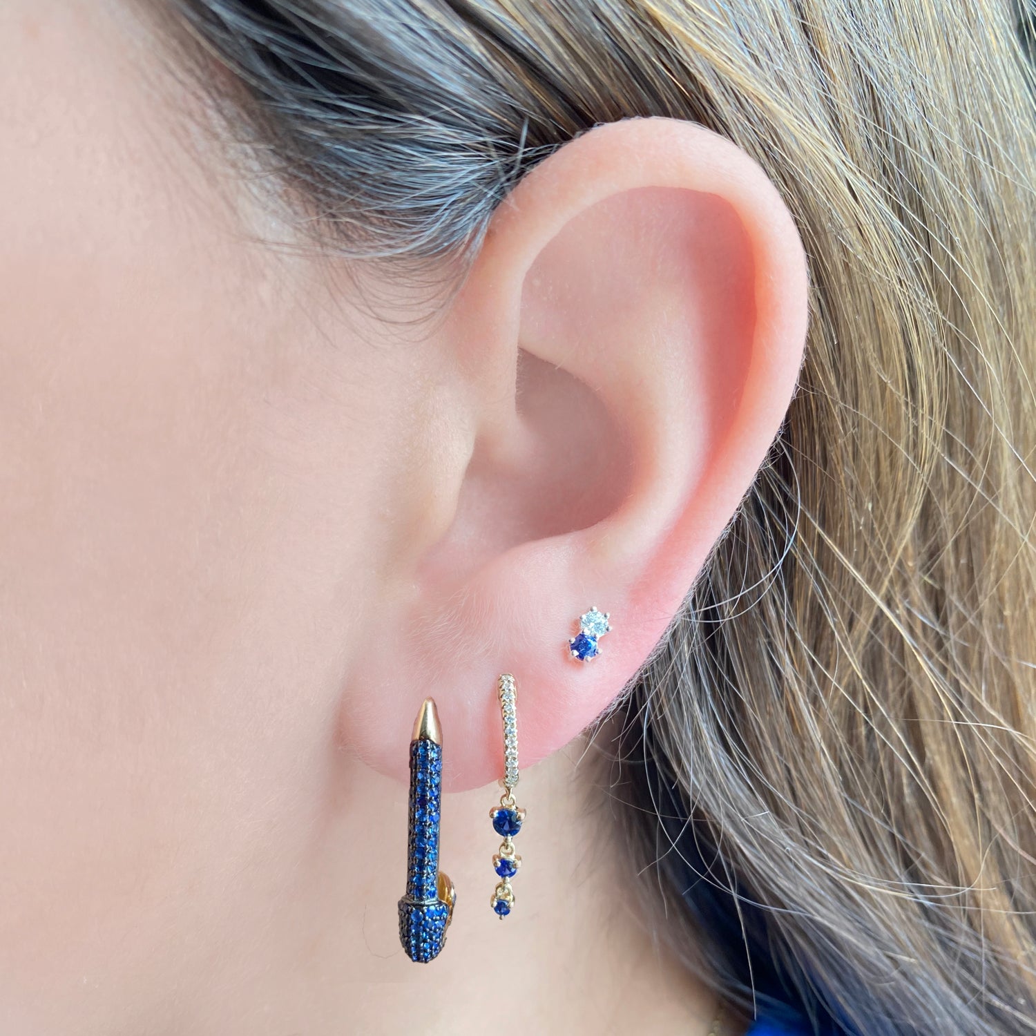 Diamond & Sapphire Duo Studs - Earrings - The EarStylist by Jo Nayor