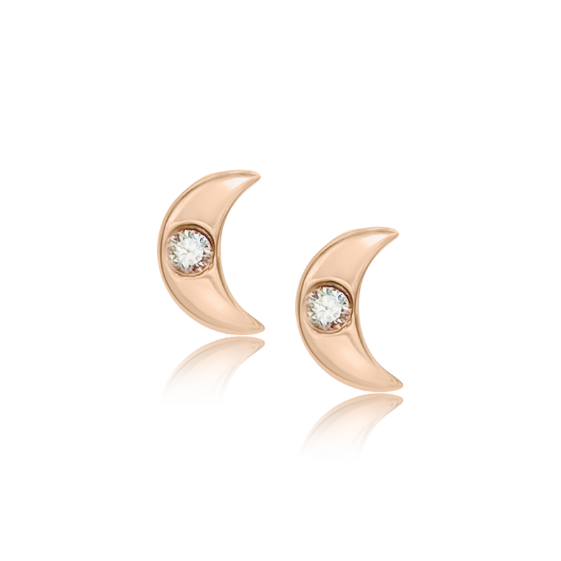 Solo Diamond Moon Stud- Designer Earrings - The EarStylist
