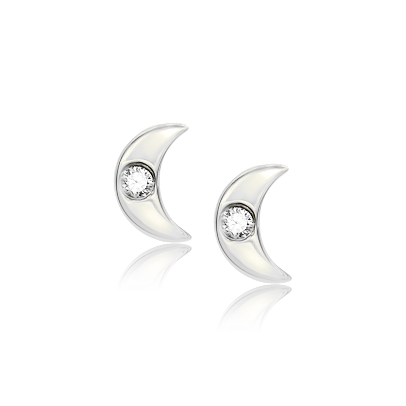 Solo Diamond Moon Stud- Designer Earrings - The EarStylist