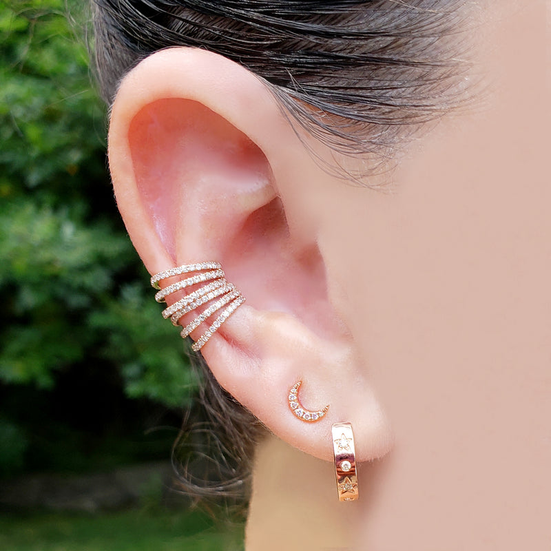 Gold and Diamond Star Mini Hoop Earrings - The Ear Stylist by Jo Nayor