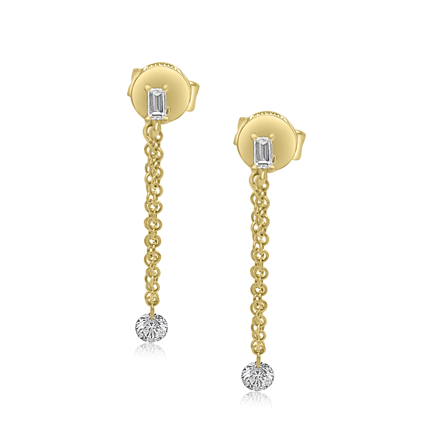 Tethered Baguette Stud with Illusion Drop - Earrings - Ear Stylist