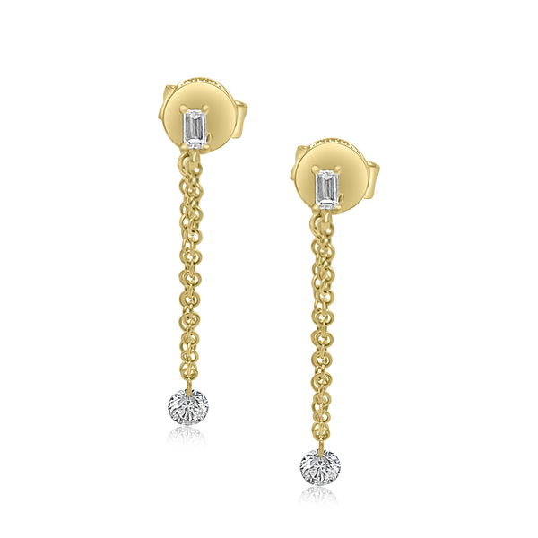 Tethered Baguette Stud with Illusion Drop - Earrings - Ear Stylist