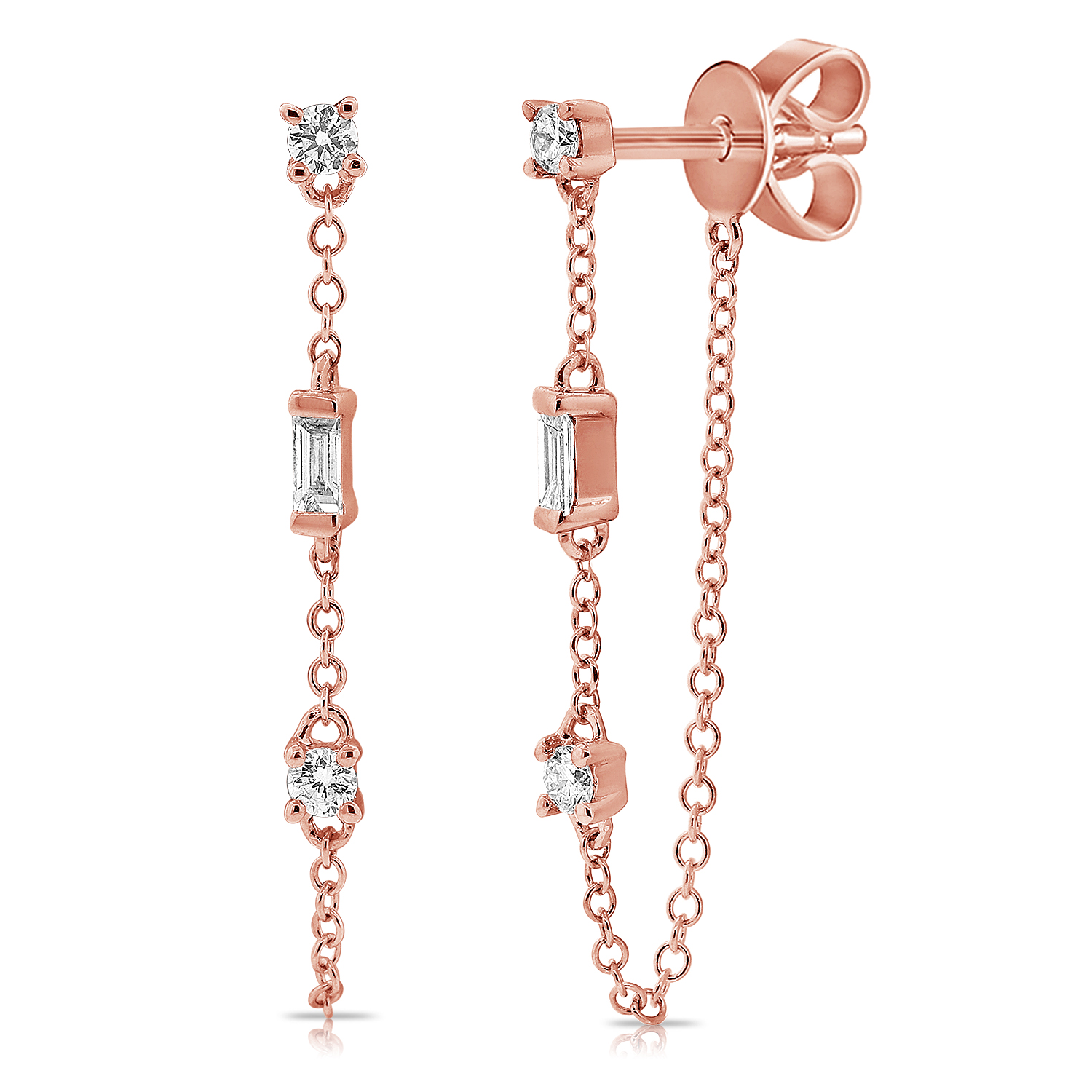 ピアス French Bow Single Earring Tethered Baguette and Prong Set Diamond Earring - The Ear