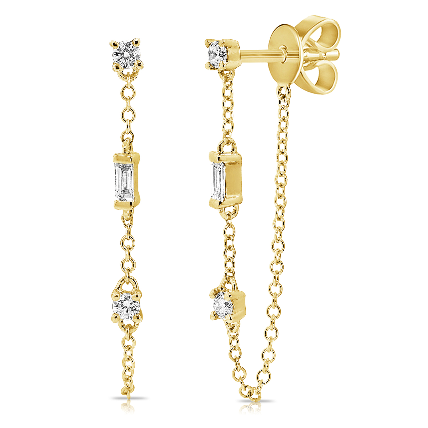 Tethered Baguette and Prong Set Diamond Earring - The Ear Stylist
