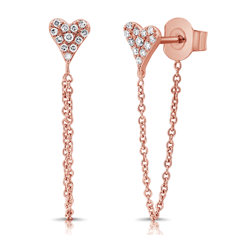 Tethered Pave Diamond Heart Earring - Earrings - The Ear Stylist