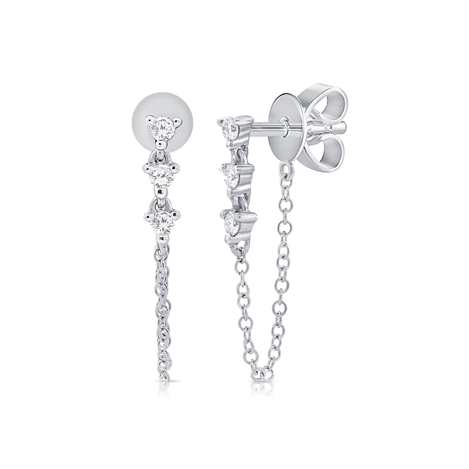 Tethered Triple Prong Set Diamond Earring - Earrings - Ear Stylist