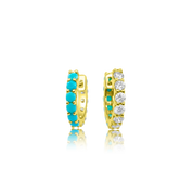 Reversible Diamond & Turquoise Gemma Huggie Earrings - Ear Stylist