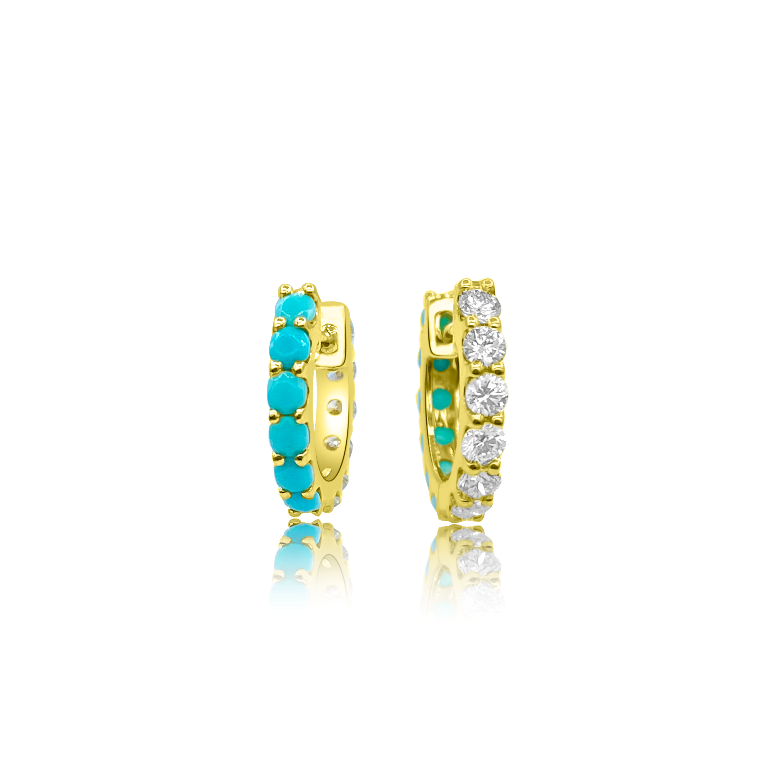 Reversible Diamond & Turquoise Gemma Huggie Earrings - Ear Stylist