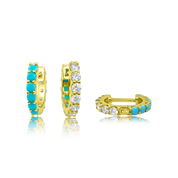 Reversible Diamond & Turquoise Gemma Huggie Earrings - Ear Stylist