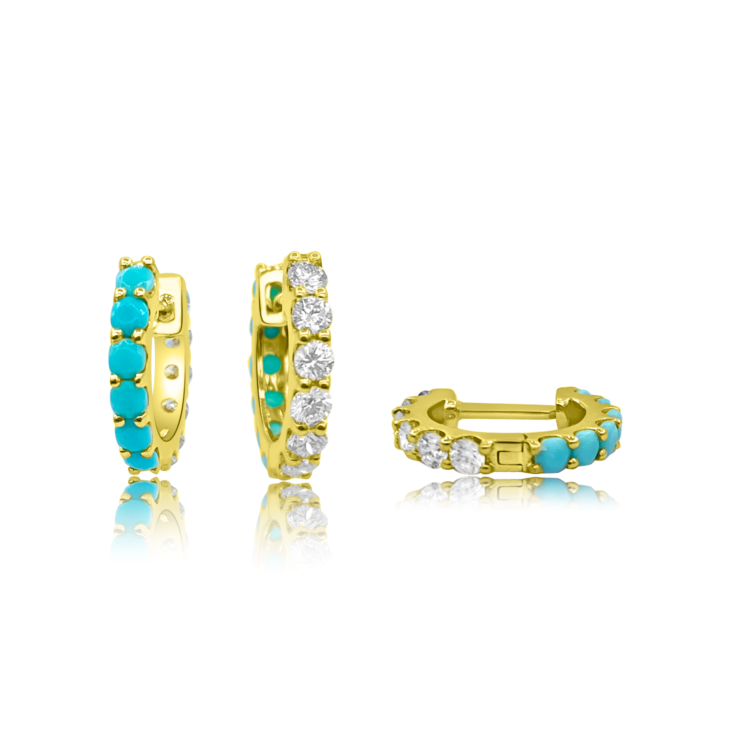 Reversible Diamond & Turquoise Gemma Huggie Earrings - Ear Stylist