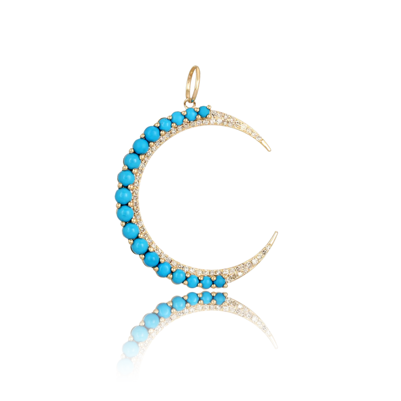 Diamond & Turquoise Waxing Crescent Moon Charm - Necklaces - Jo Nayor 