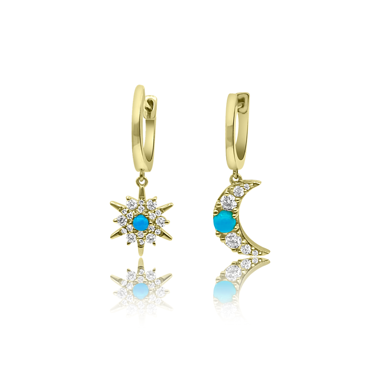 Sunburst and Moon Turquoise Huggie Duo - Earrings - The EarStylist