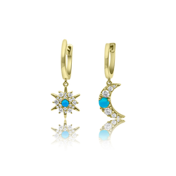 Sunburst and Moon Turquoise Huggie Duo - Earrings - The EarStylist