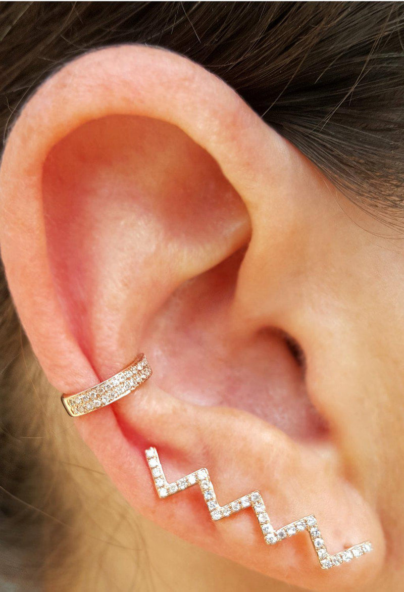 Gold and Diamond ZigZag Climber Earring - The Ear Stylist by Jo Nayor