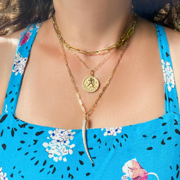 Gold & Pave Diamond Horn Charm - Designer Necklace - Jo Nayor