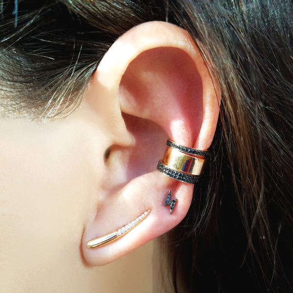 Black Diamond Mini Bolt Stud Earring - The Ear Stylist by Jo Nayor