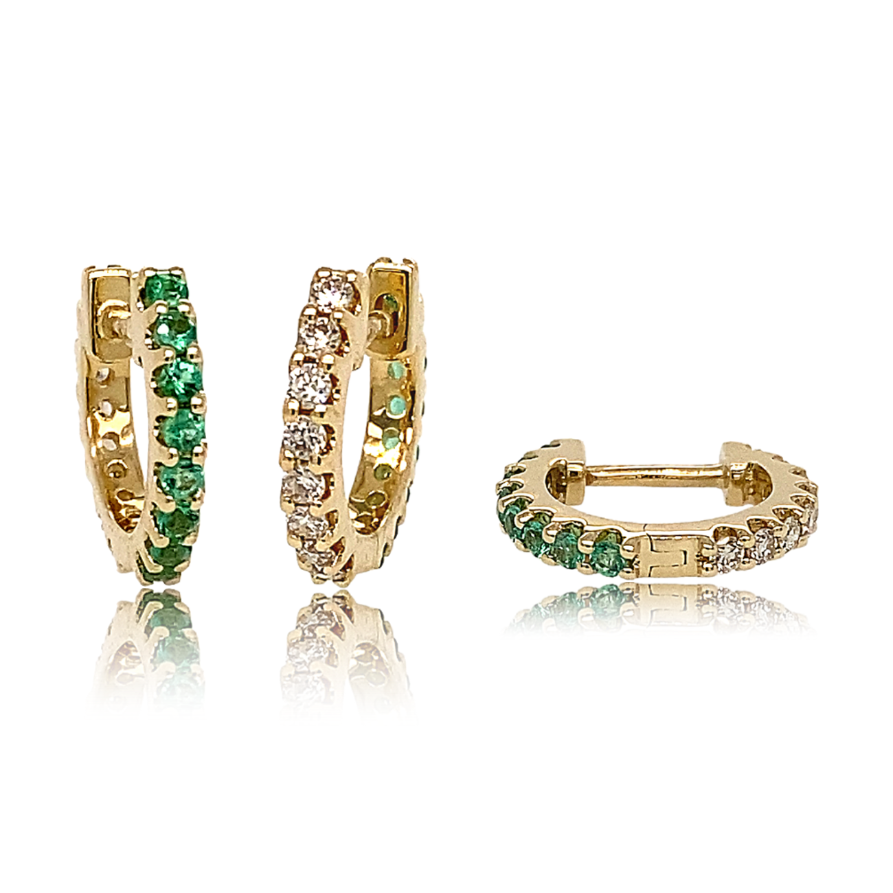 Reversible Diamond & Emerald Huggie Hoop Earrings - The Ear Stylist