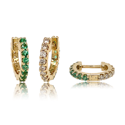 Reversible Diamond & Emerald Huggie Hoop Earrings - The Ear Stylist