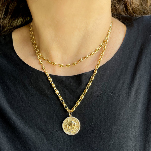 14K Gold Puffed Mariner Link Necklace - Designer Necklaces - Jo Nayor