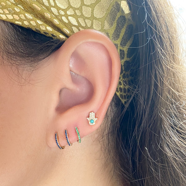 Diamond & Turquoise Hamsa Earring - Designer Earrings - The EarStylist