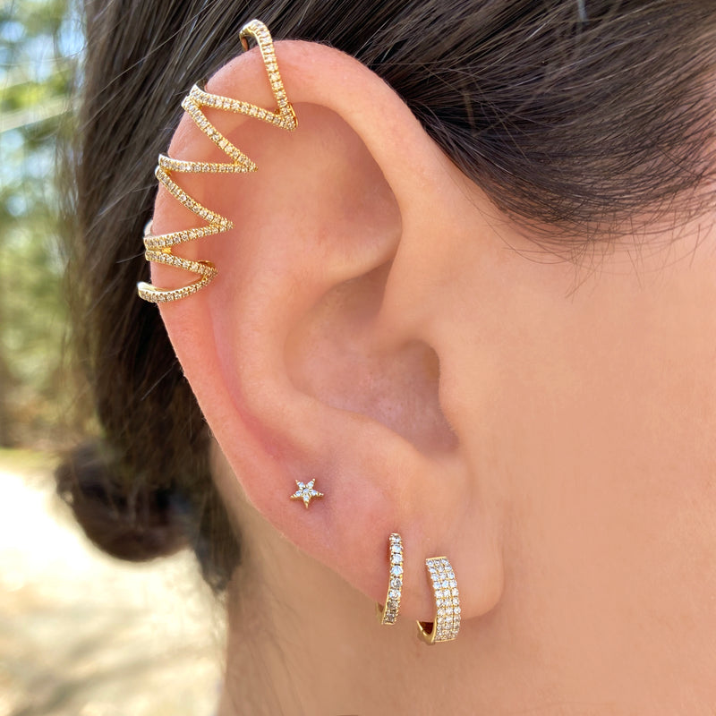 3 Row Diamond Huggie Earrings - Designer Earrings - The EarStylist by Jo Nayor 