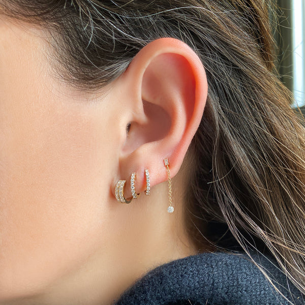 Tethered Baguette Stud with Illusion Drop - Earrings - Ear Stylist