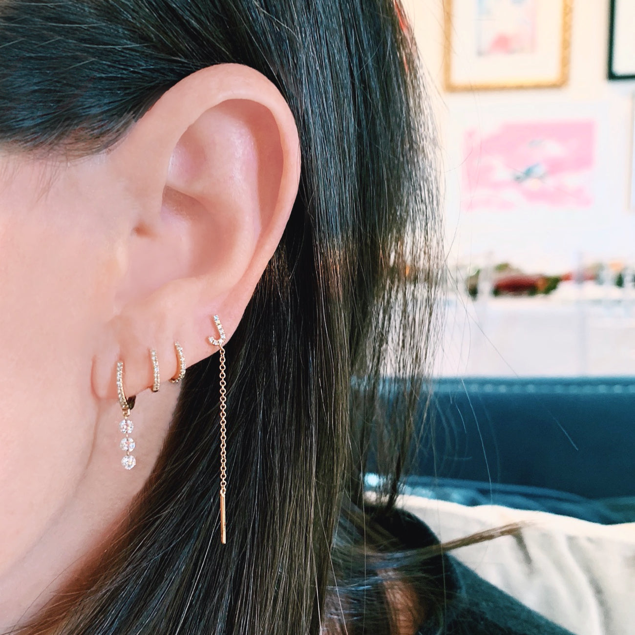 Illusion Drop Diamond Mini Hoops- Earrings - Ear Stylist by Jo Nayor