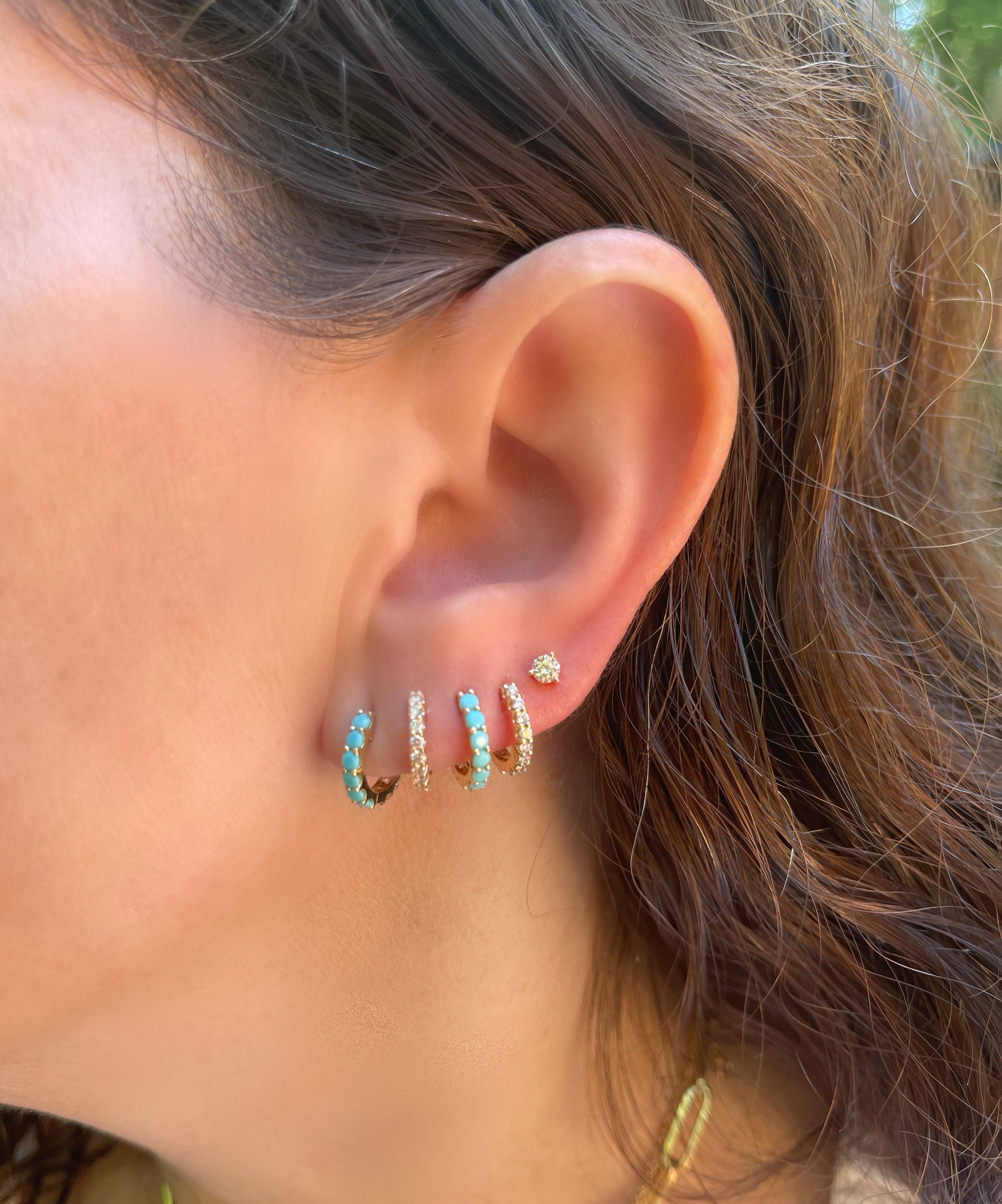 Reversible Diamond and Turquoise Gemma Huggie