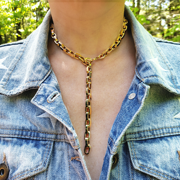 14K Gold Mega Link Chain Necklace - Designer Earrings - The EarStylist by Jo Nayor 