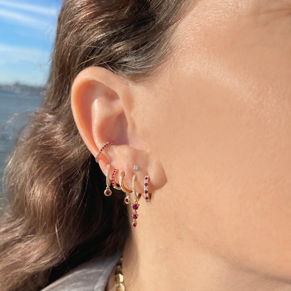 Diamond & Ruby Drop Huggies - Earrings - Ear Stylist by Jo Nayor