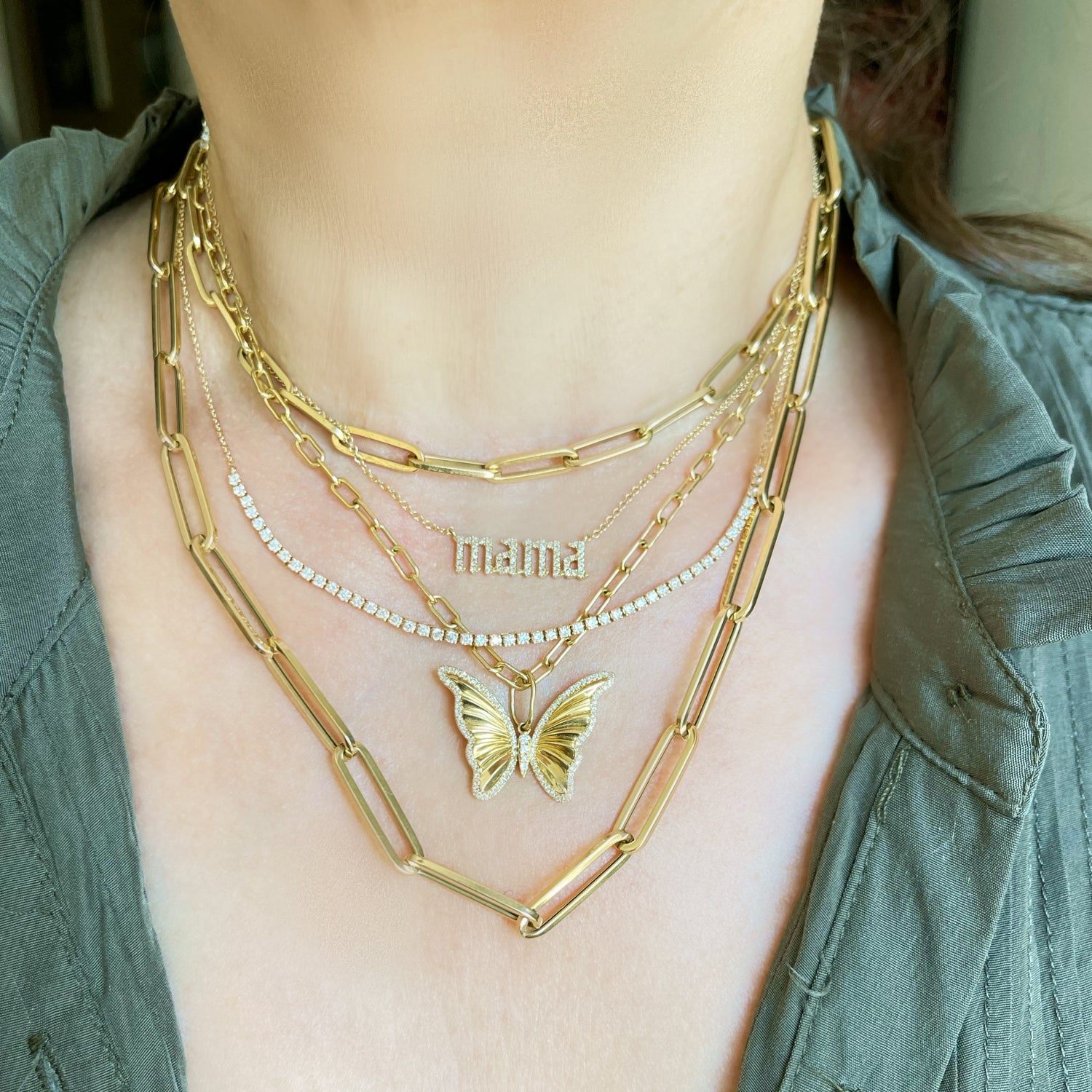 Small Mama Diamond Necklace - Designer Necklaces - Jo Nayor Designs