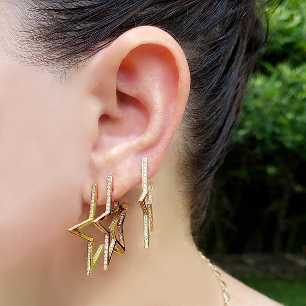 Superstar 14K Gold and Diamond Star Hoop Earrings - The Ear Stylist by Jo Nayor